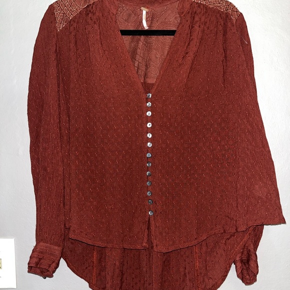 Free People Canyon Rose Red Hi Low Metallic - Picture 2 of 6